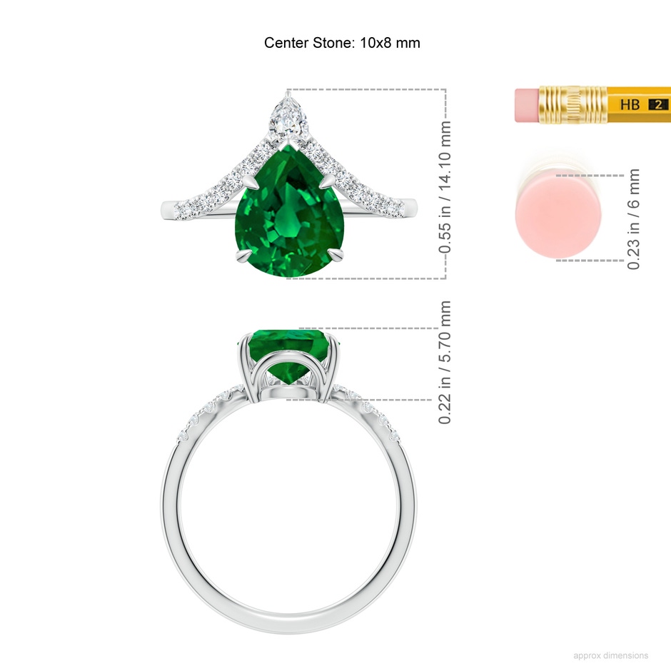 10x8mm Labgrown Lab-Grown Pear Emerald and Diamond Chevron Engagement Ring in P950 Platinum ruler
