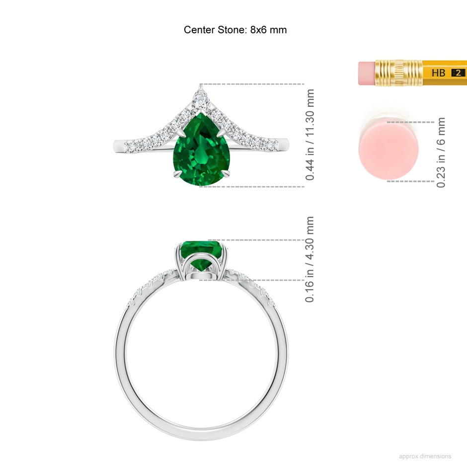 8x6mm Labgrown Lab-Grown Pear Emerald and Diamond Chevron Engagement Ring in White Gold ruler