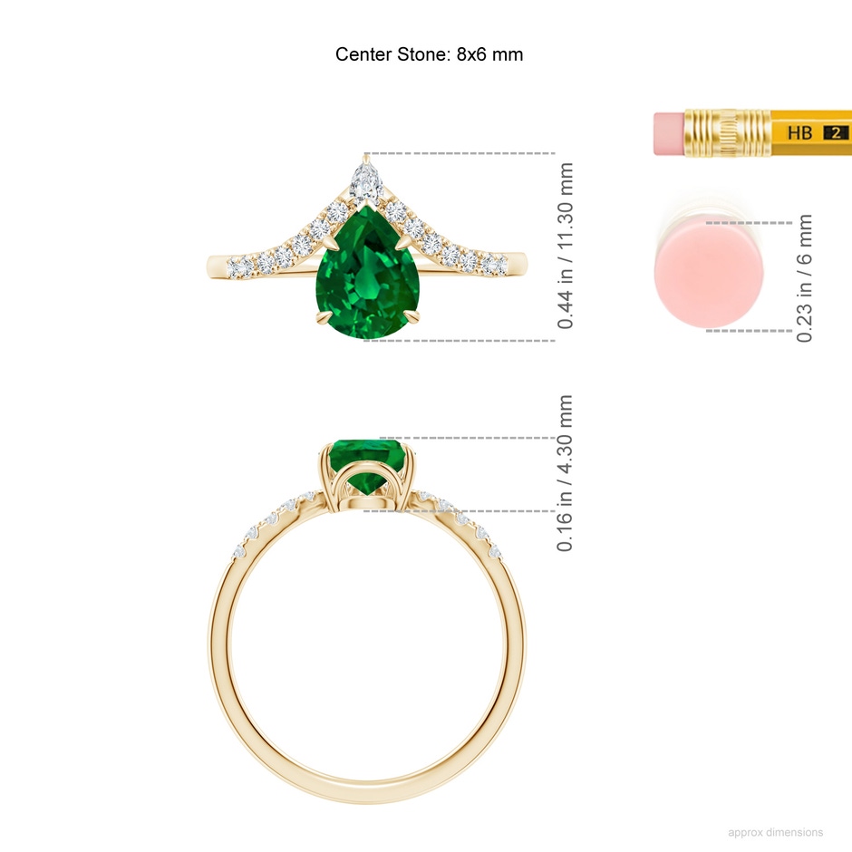 8x6mm Labgrown Lab-Grown Pear Emerald and Diamond Chevron Engagement Ring in Yellow Gold ruler