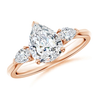 9x7mm FGVS Lab-Grown Pear shape Diamond Three Stone Engagement Ring in Rose Gold