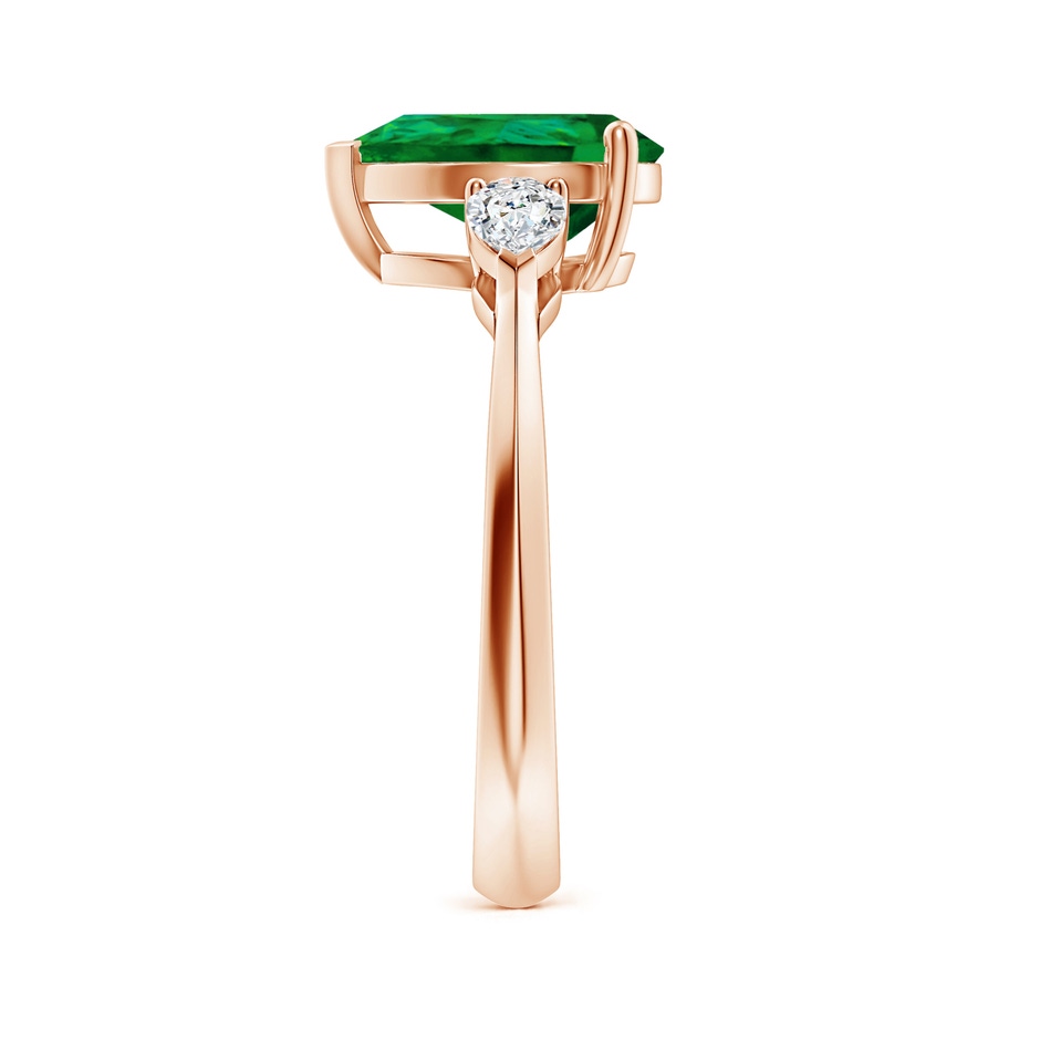 10x8mm Labgrown Lab-Grown Pear shape Emerald Three Stone Engagement Ring in 18K Rose Gold side 299