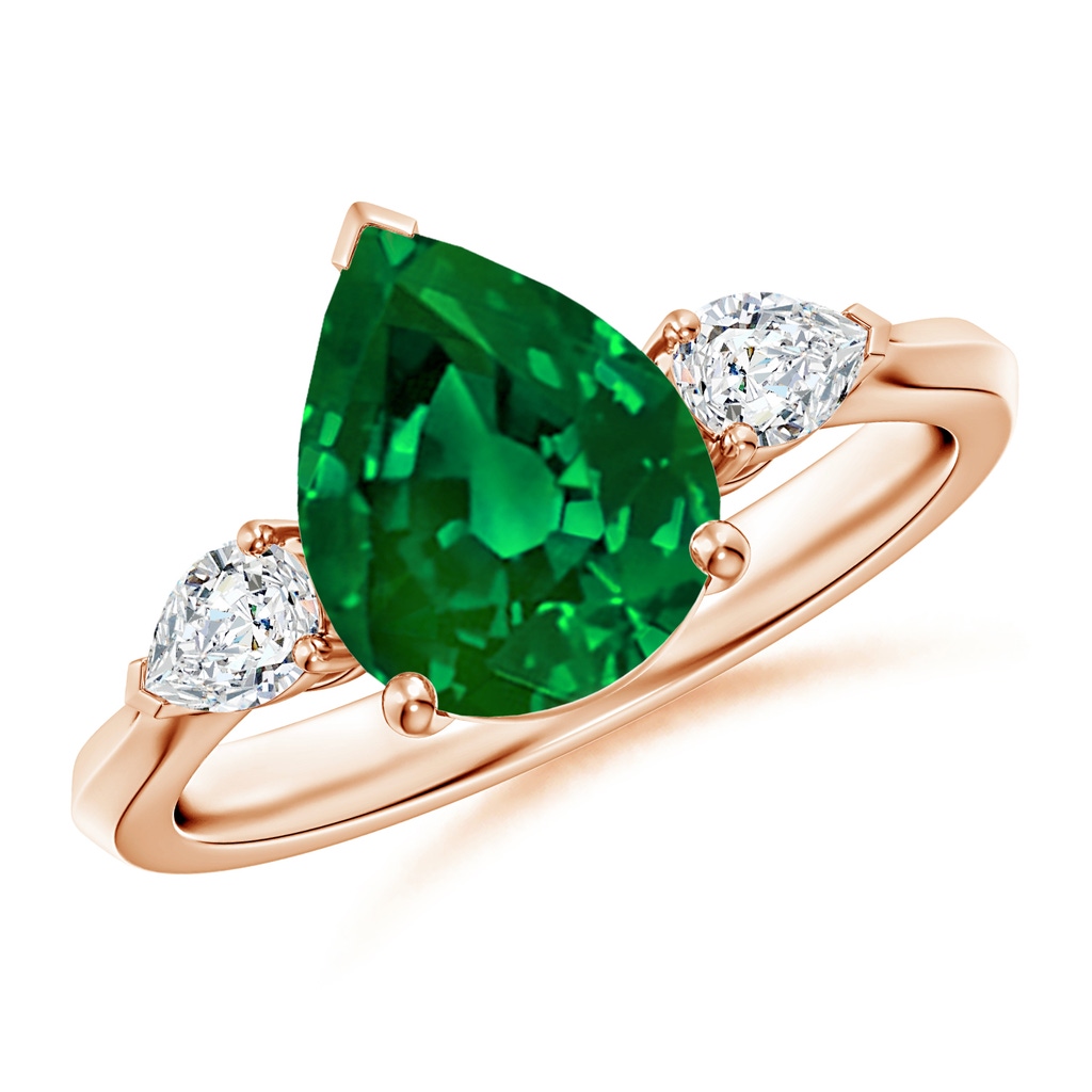 10x8mm Labgrown Lab-Grown Pear shape Emerald Three Stone Engagement Ring in Rose Gold