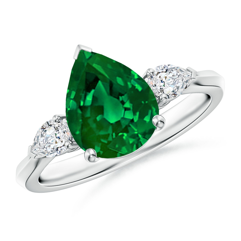 10x8mm Labgrown Lab-Grown Pear shape Emerald Three Stone Engagement Ring in White Gold