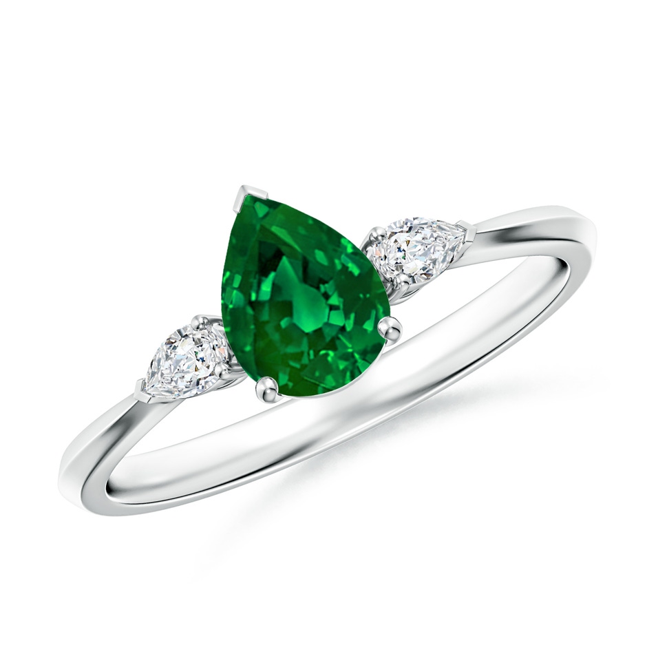 7x5mm Labgrown Lab-Grown Pear shape Emerald Three Stone Engagement Ring in P950 Platinum 
