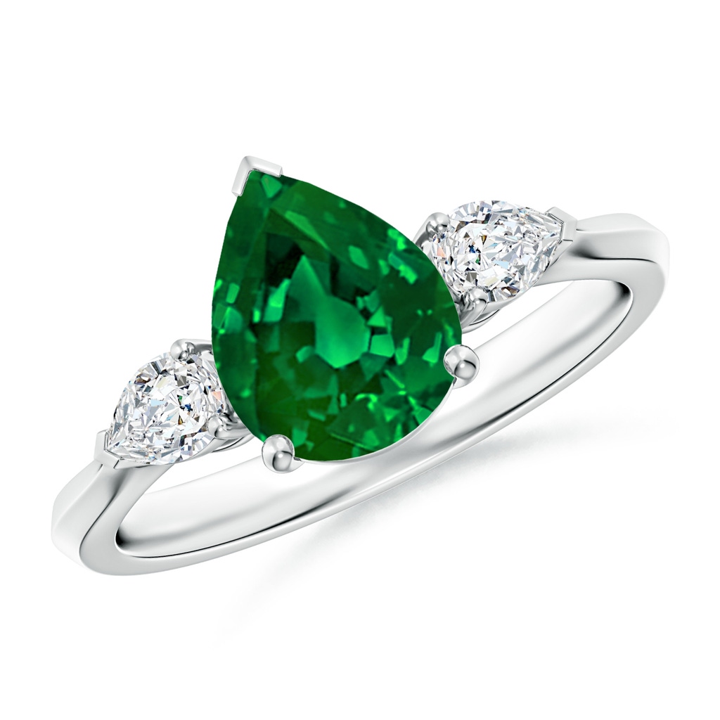 9x7mm Labgrown Lab-Grown Pear shape Emerald Three Stone Engagement Ring in White Gold