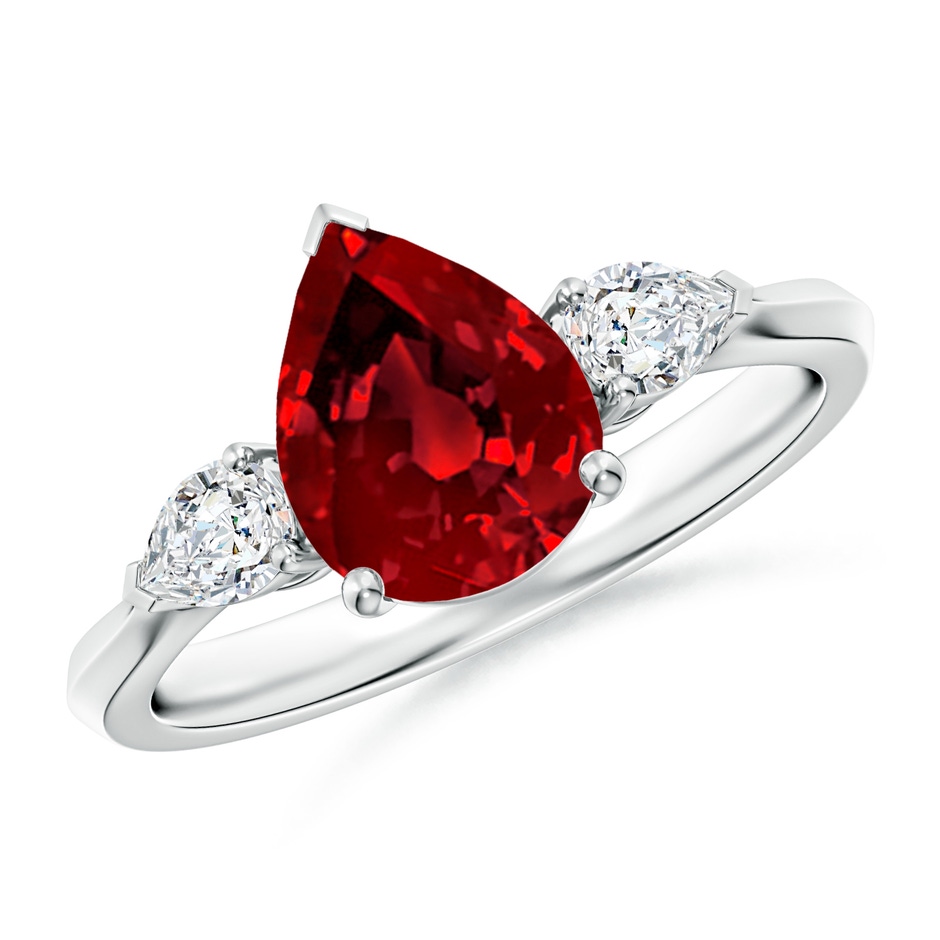 9x7mm Labgrown Lab-Grown Pear shape Ruby Three Stone Engagement Ring in White Gold 