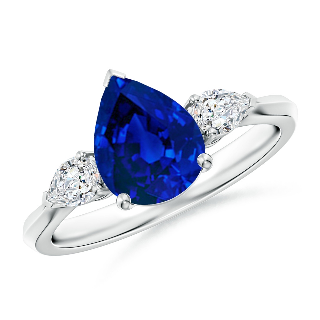9x7mm Labgrown Lab-Grown Pear shape Blue Sapphire Three Stone Engagement Ring in White Gold