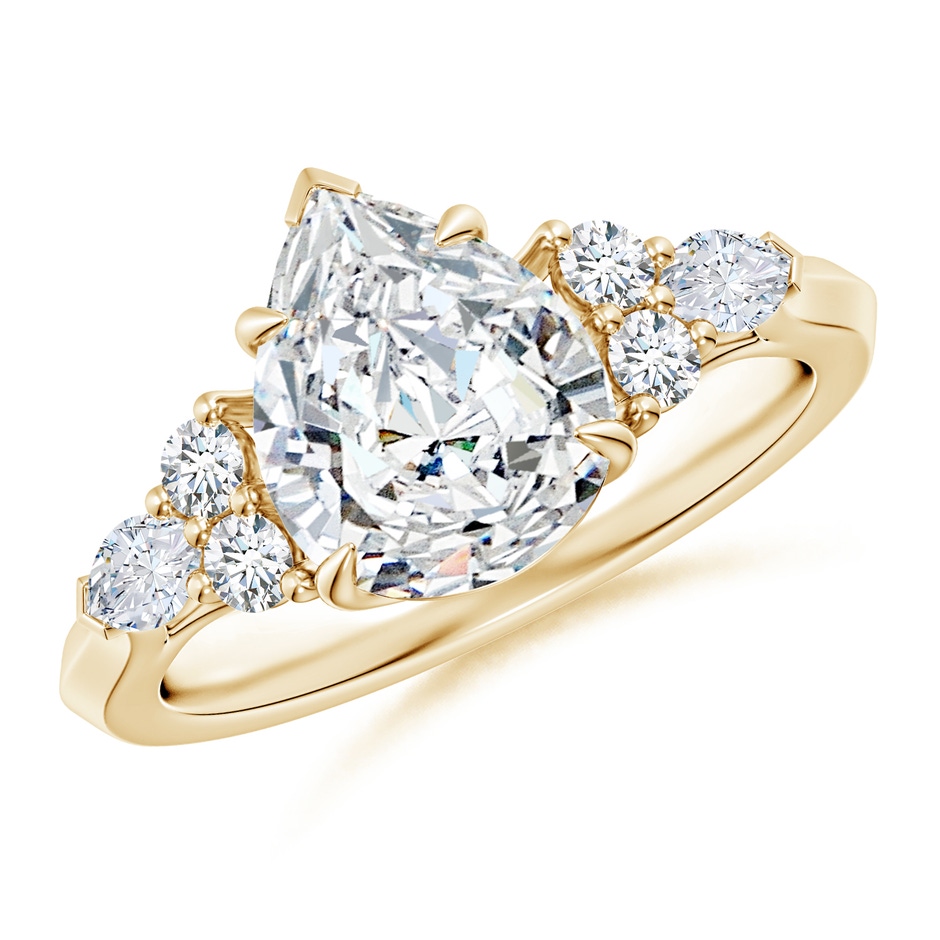 10x8mm FGVS Lab-Grown Pear Shape Diamond Side Stone Engagement Ring with Diamonds in Yellow Gold 