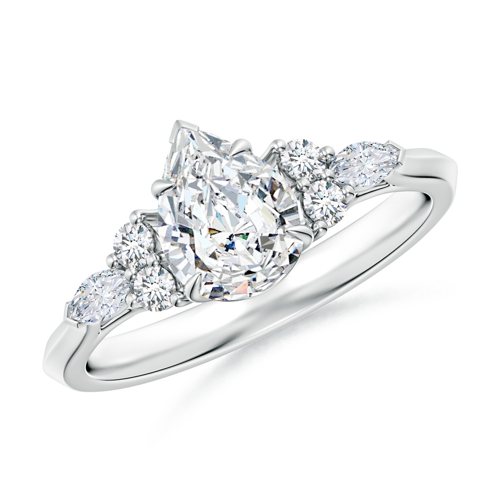 7.7x5.7mm FGVS Lab-Grown Pear Shape Diamond Side Stone Engagement Ring with Diamonds in White Gold