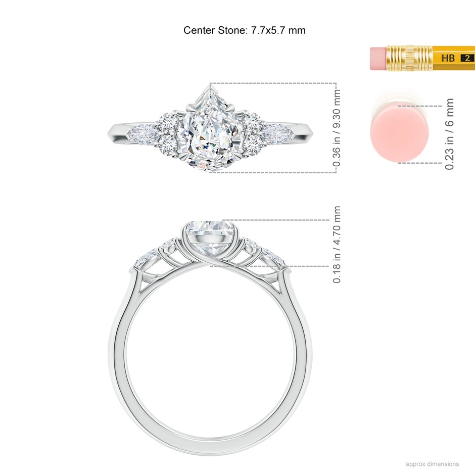 7.7x5.7mm FGVS Lab-Grown Pear Shape Diamond Side Stone Engagement Ring with Diamonds in White Gold ruler