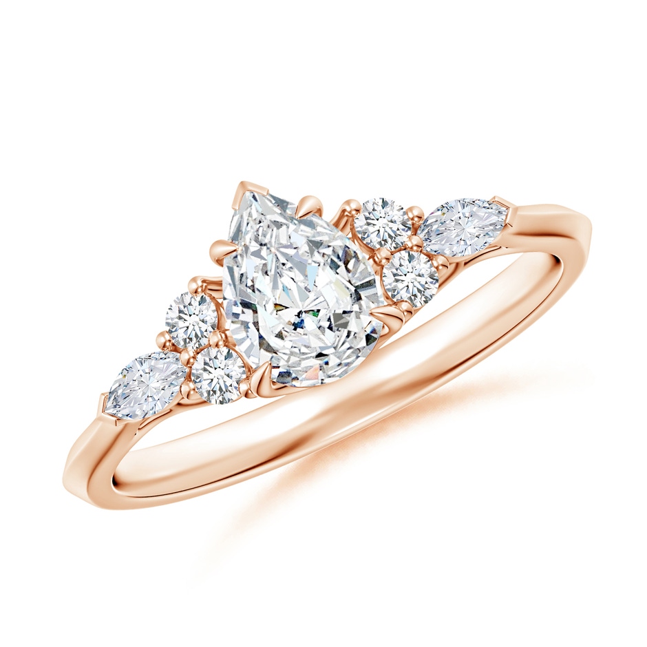 7x5mm FGVS Lab-Grown Pear Shape Diamond Side Stone Engagement Ring with Diamonds in 9K Rose Gold 