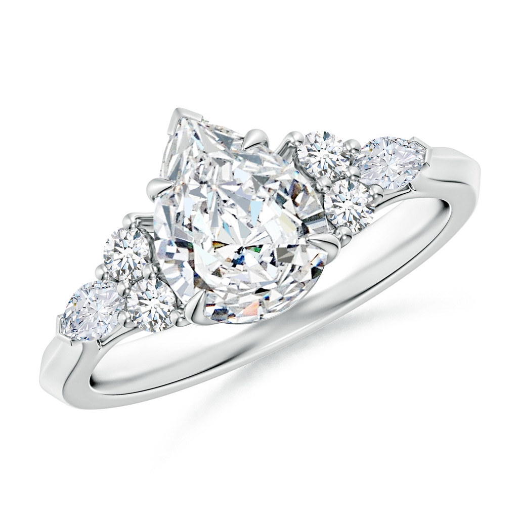 9x7mm FGVS Lab-Grown Pear Shape Diamond Side Stone Engagement Ring with Diamonds in White Gold