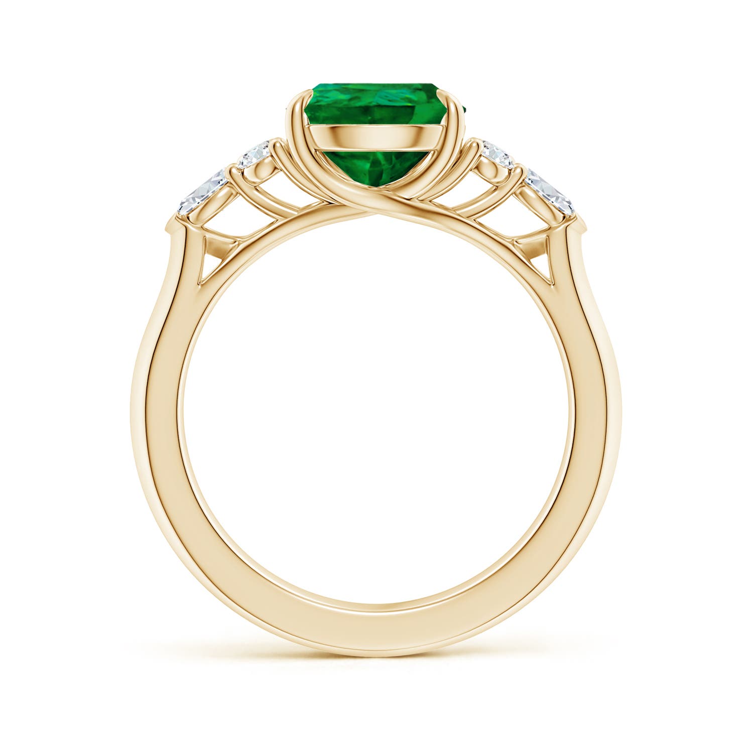 10x8mm Labgrown Lab-Grown Pear Shape Emerald Side Stone Engagement Ring with Diamonds in 18K Yellow Gold
