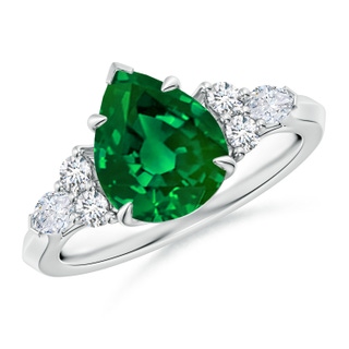 10x8mm Labgrown Lab-Grown Pear Shape Emerald Side Stone Engagement Ring with Diamonds in P950 Platinum