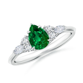 7x5mm Labgrown Lab-Grown Pear Shape Emerald Side Stone Engagement Ring with Diamonds in P950 Platinum