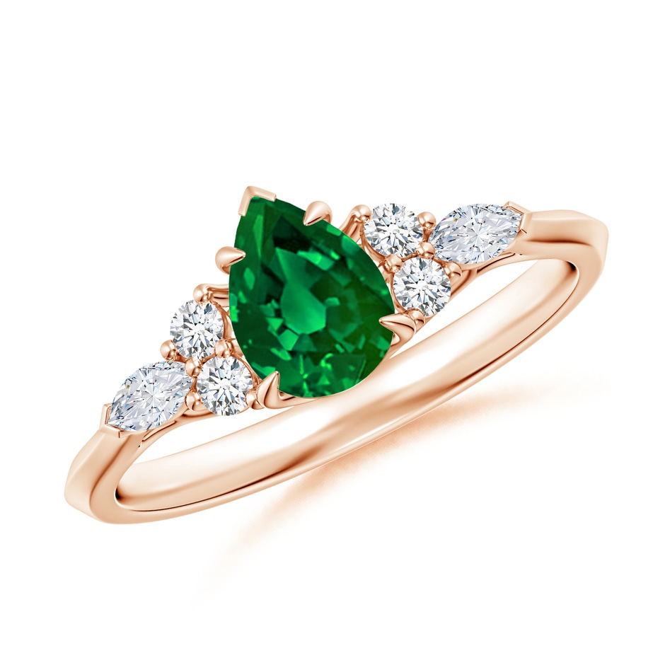 7x5mm Labgrown Lab-Grown Pear Shape Emerald Side Stone Engagement Ring with Diamonds in Rose Gold 