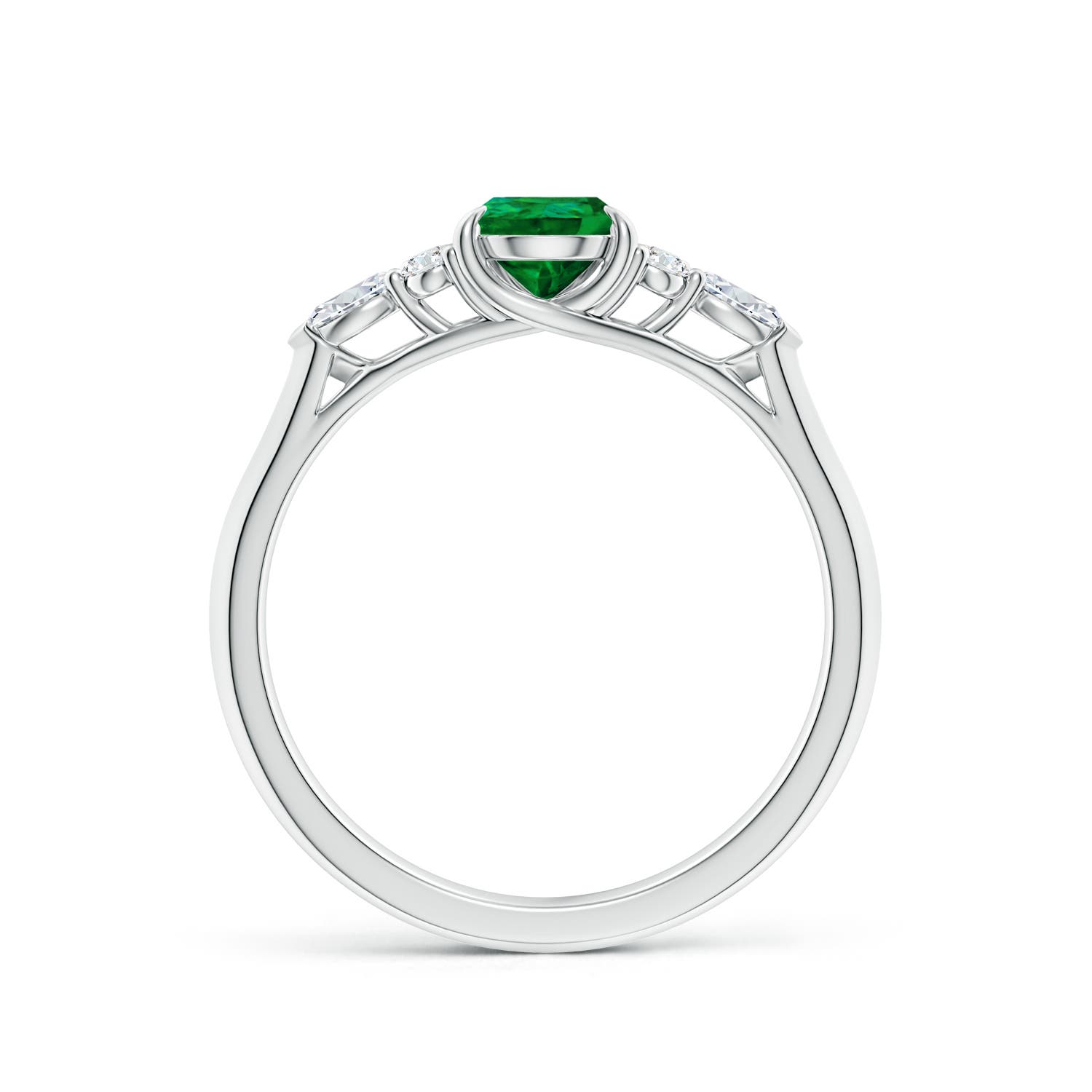 7x5mm Labgrown Lab-Grown Pear Shape Emerald Side Stone Engagement Ring with Diamonds in White Gold - side 3