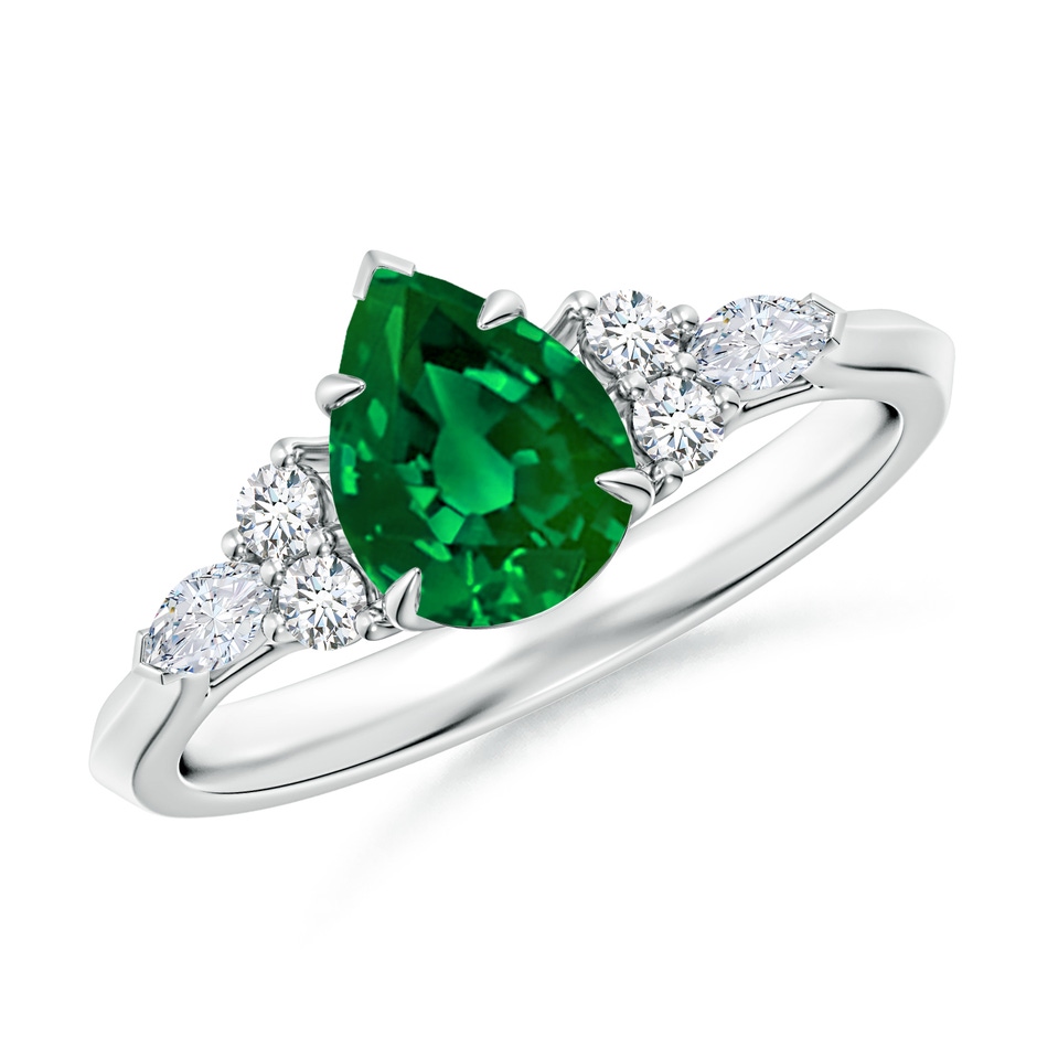 8x6mm Labgrown Lab-Grown Pear Shape Emerald Side Stone Engagement Ring with Diamonds in 9K White Gold 