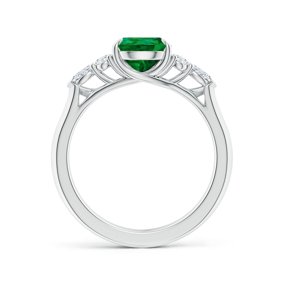 9x7mm Labgrown Lab-Grown Pear Shape Emerald Side Stone Engagement Ring with Diamonds in White Gold - side 6