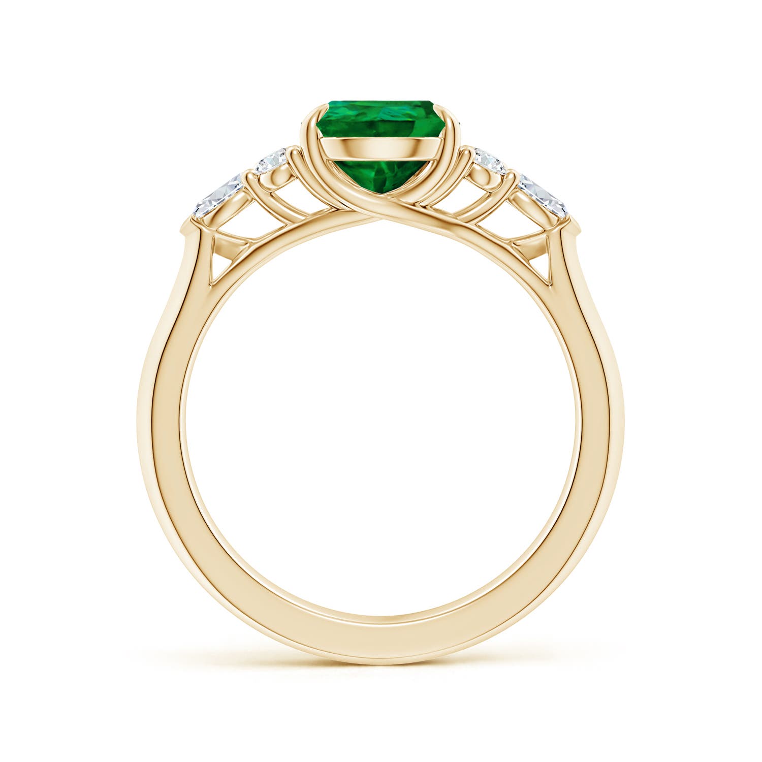 9x7mm Labgrown Lab-Grown Pear Shape Emerald Side Stone Engagement Ring with Diamonds in Yellow Gold