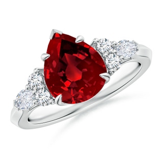 10x8mm Labgrown Lab-Grown Pear Shape Ruby Side Stone Engagement Ring with Diamonds in P950 Platinum