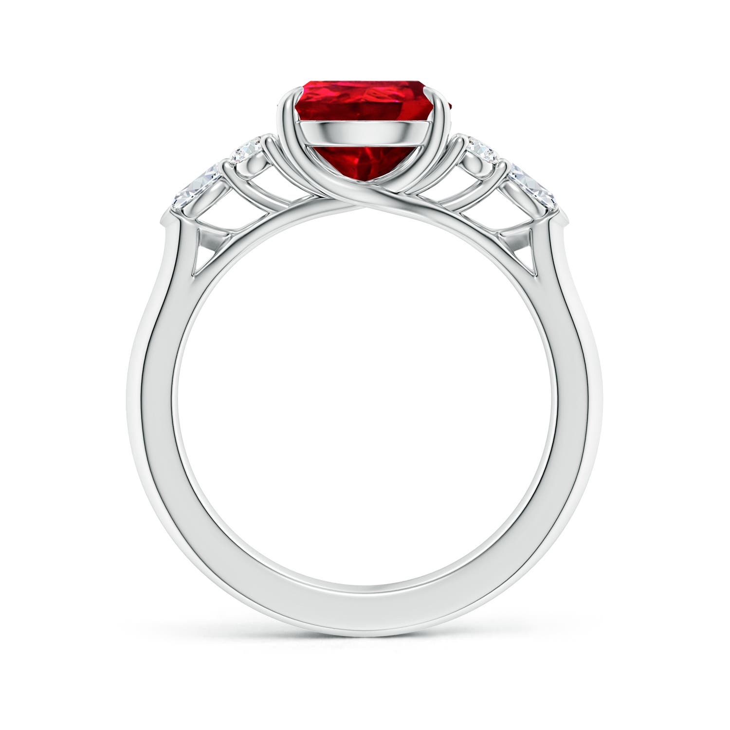 10x8mm Labgrown Lab-Grown Pear Shape Ruby Side Stone Engagement Ring with Diamonds in P950 Platinum