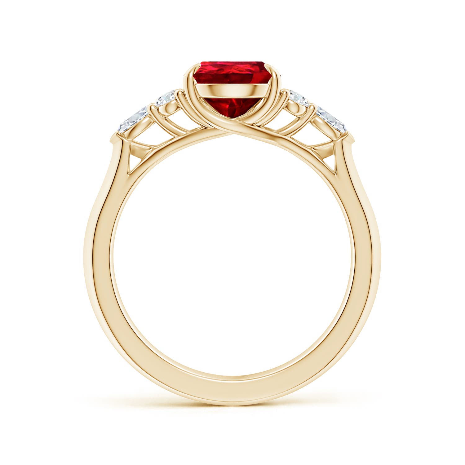 9x7mm Labgrown Lab-Grown Pear Shape Ruby Side Stone Engagement Ring with Diamonds in Yellow Gold