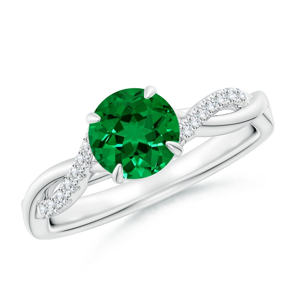 6.5mm Labgrown Lab-Grown Round Emerald Twisted Shank Engagement Ring in P950 Platinum 