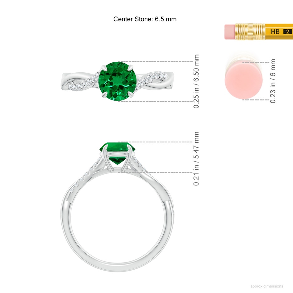 6.5mm Labgrown Lab-Grown Round Emerald Twisted Shank Engagement Ring in P950 Platinum ruler