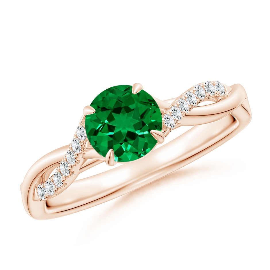 6mm Labgrown Lab-Grown Round Emerald Twisted Shank Engagement Ring in Rose Gold 