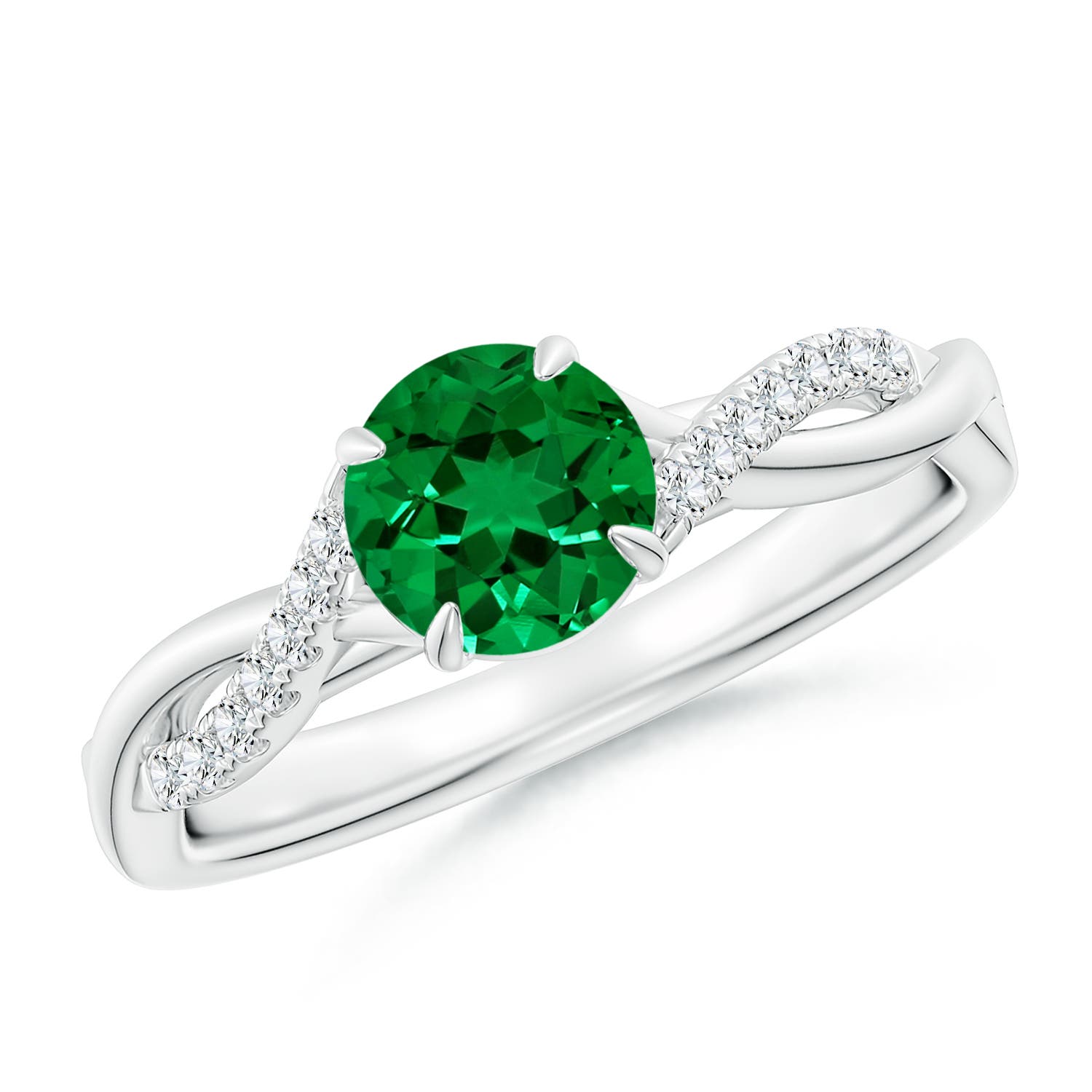 6mm Labgrown Lab-Grown Round Emerald Twisted Shank Engagement Ring in White Gold