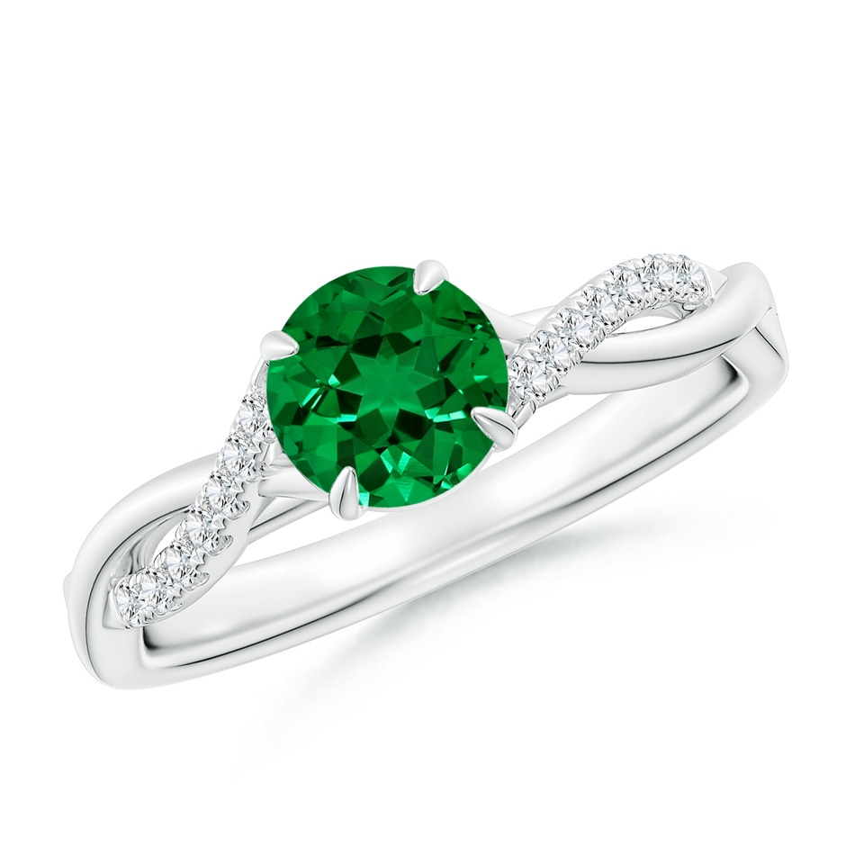 6mm Labgrown Lab-Grown Round Emerald Twisted Shank Engagement Ring in White Gold 