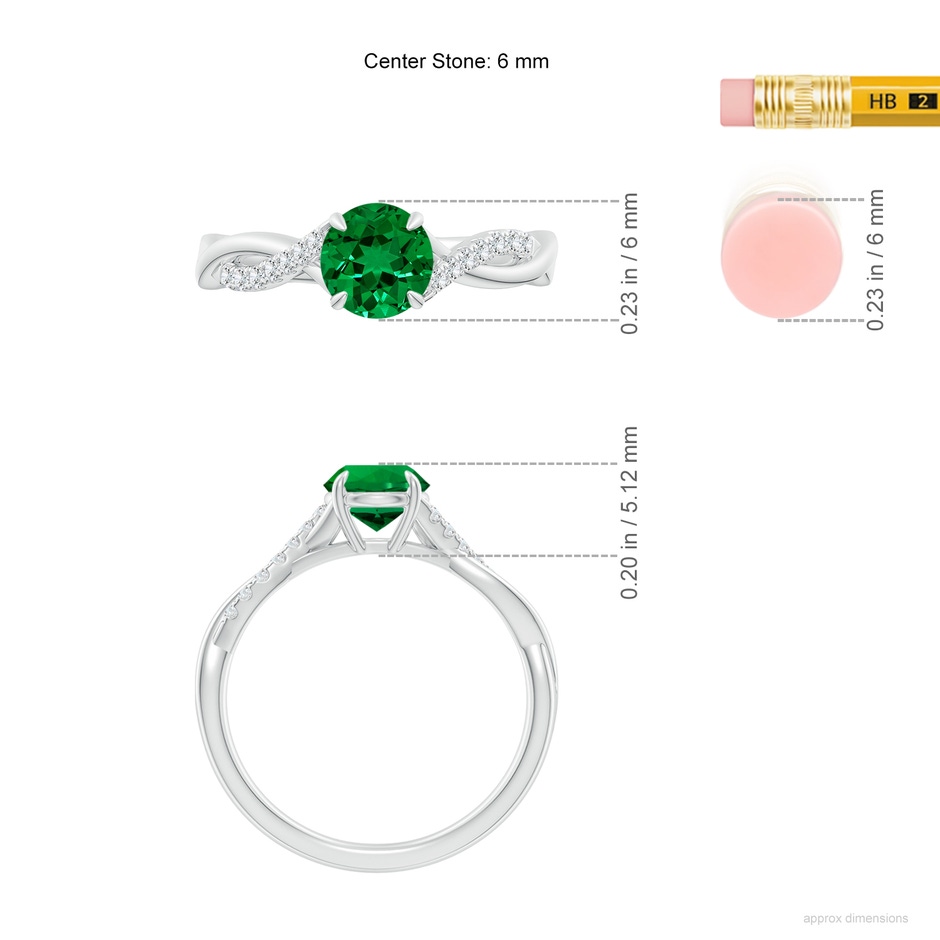 6mm Labgrown Lab-Grown Round Emerald Twisted Shank Engagement Ring in White Gold ruler