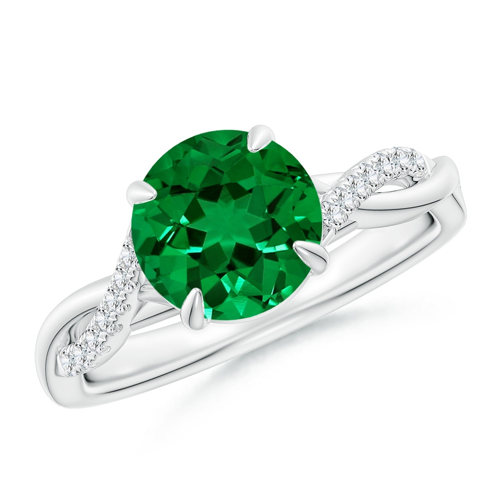8mm Labgrown Lab-Grown Round Emerald Twisted Shank Engagement Ring in White Gold