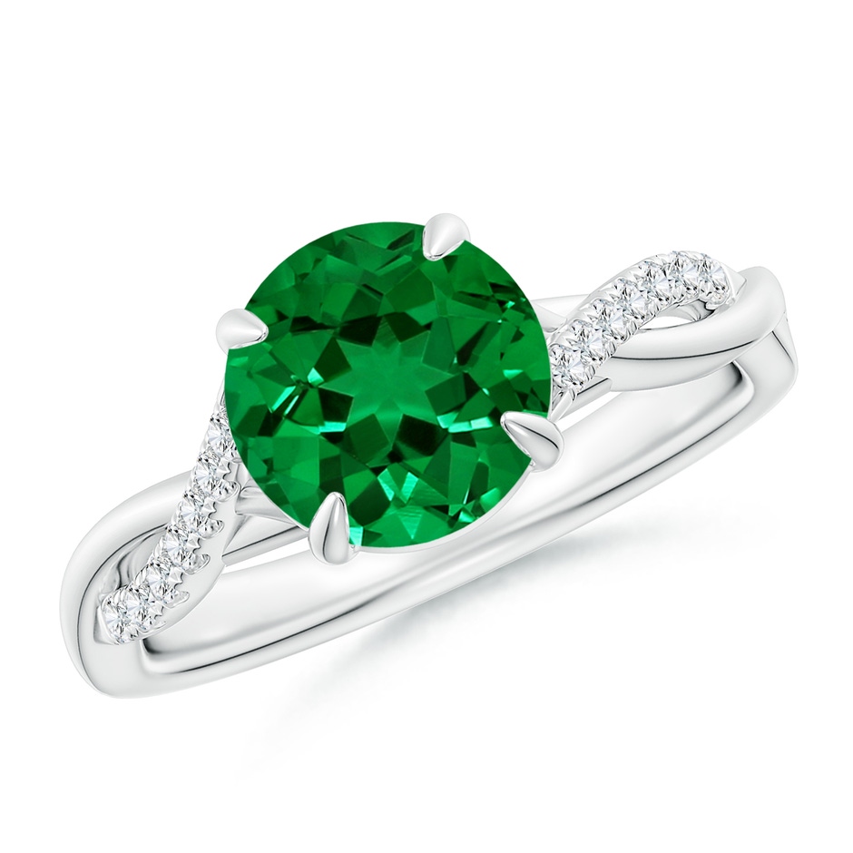 8mm Labgrown Lab-Grown Round Emerald Twisted Shank Engagement Ring in White Gold 