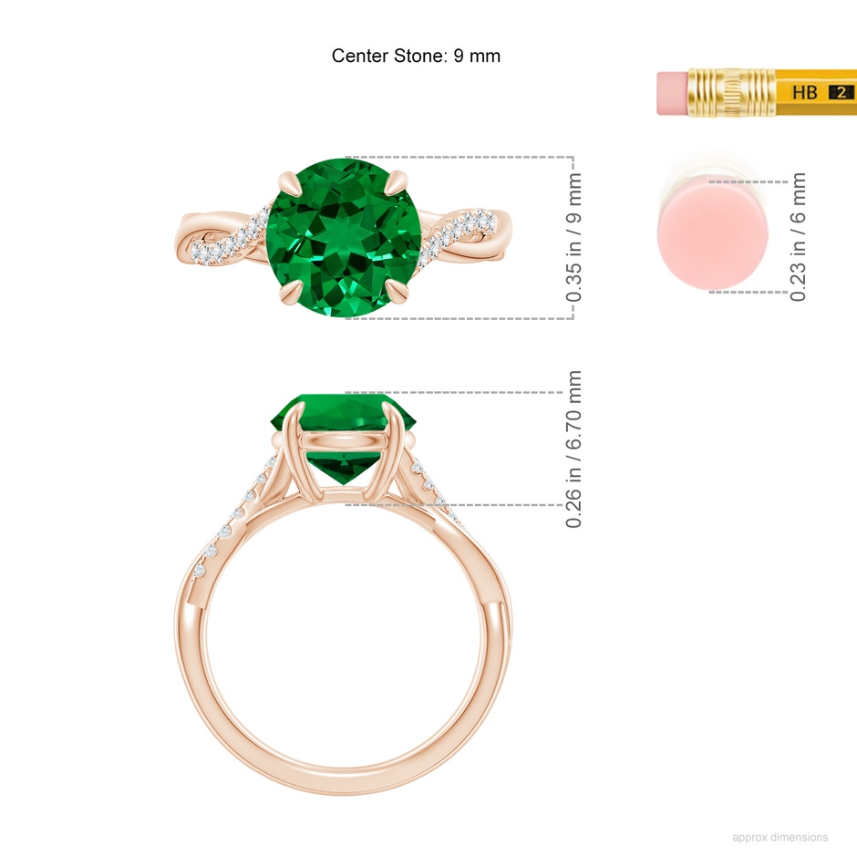 9mm Labgrown Lab-Grown Round Emerald Twisted Shank Engagement Ring in 18K Rose Gold ruler