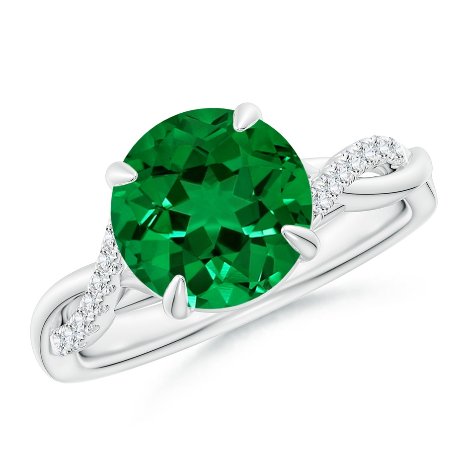 9mm Labgrown Lab-Grown Round Emerald Twisted Shank Engagement Ring in White Gold 