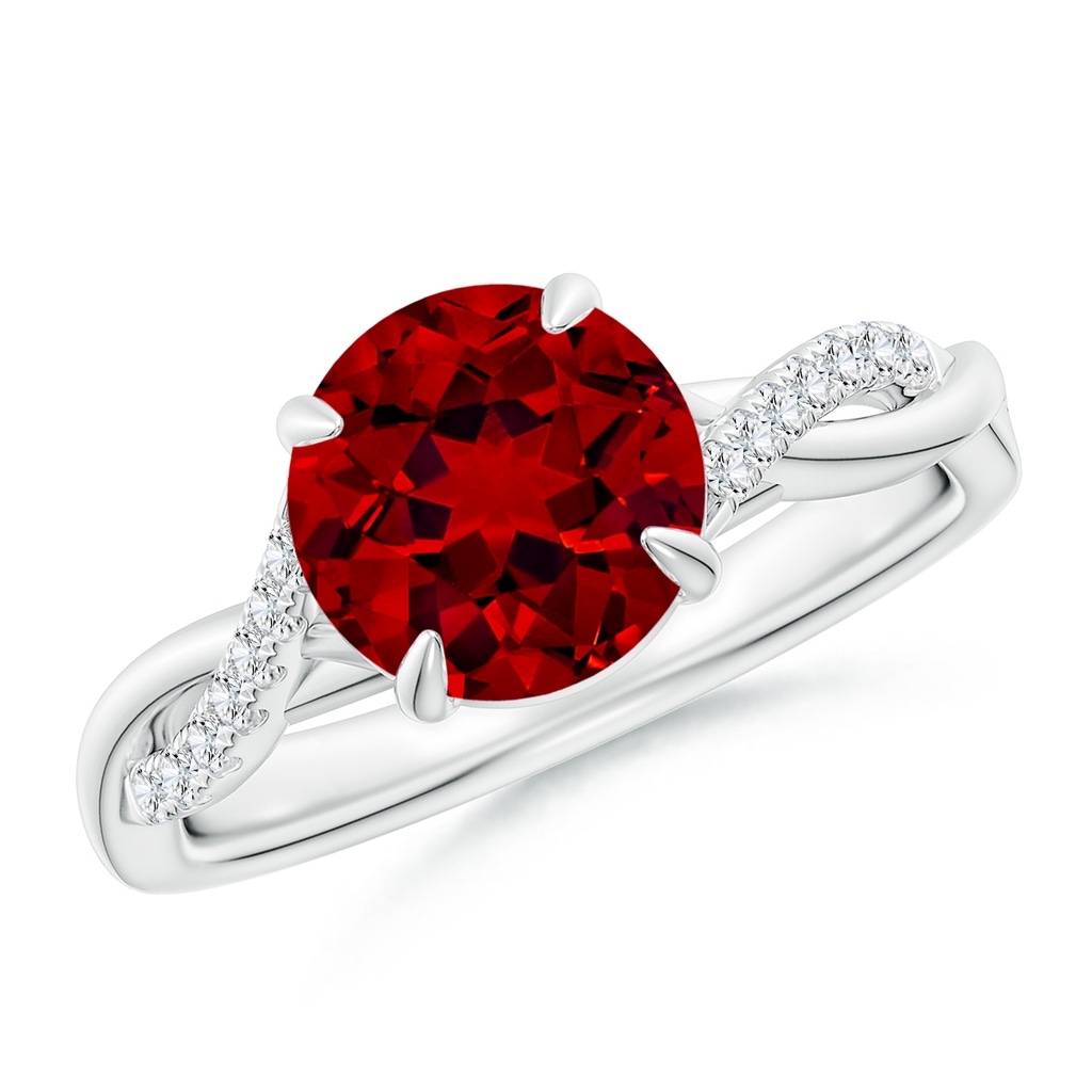 8mm Labgrown Lab-Grown Round Ruby Twisted Shank Engagement Ring in White Gold