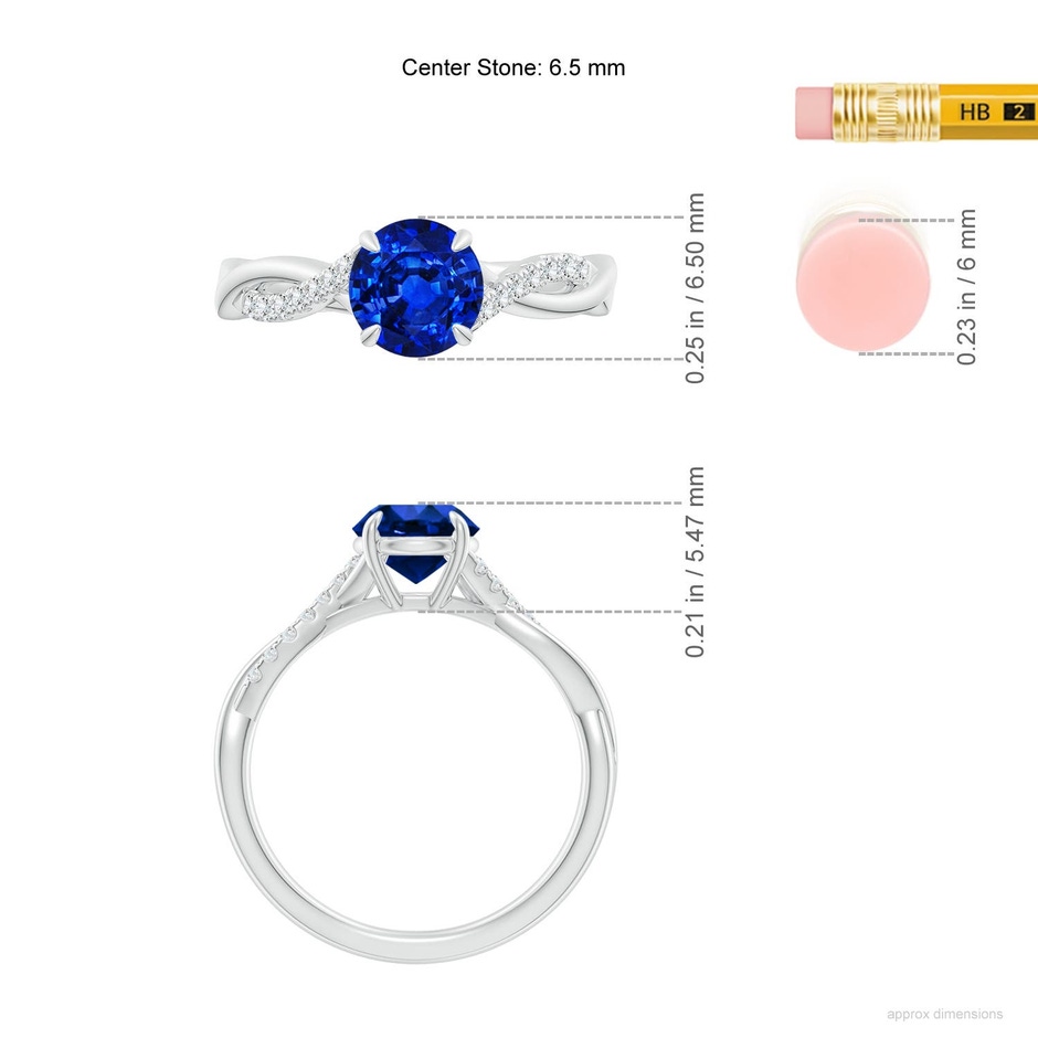 6.5mm Labgrown Lab-Grown Round Blue Sapphire Twisted Shank Engagement Ring in P950 Platinum ruler