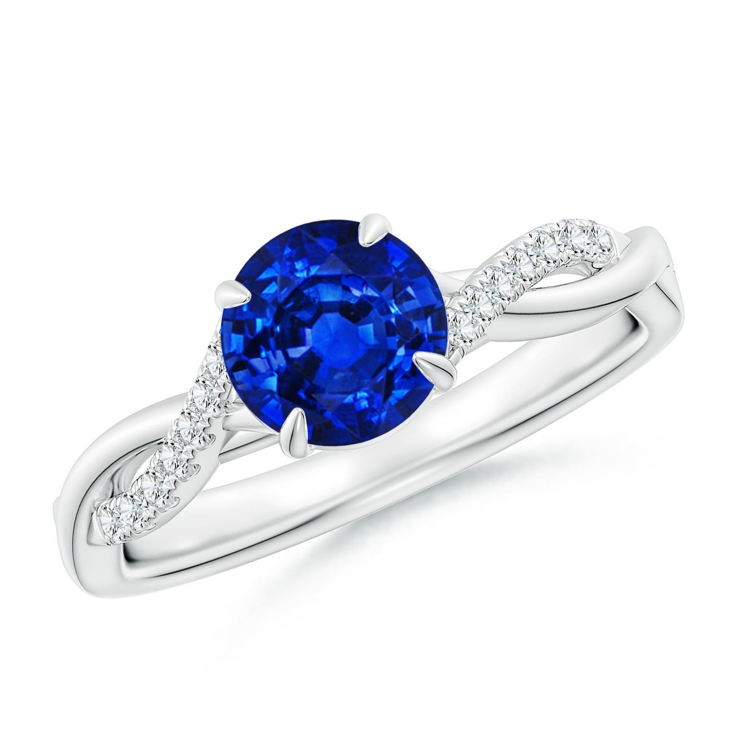 6.5mm Labgrown Lab-Grown Round Blue Sapphire Twisted Shank Engagement Ring in White Gold