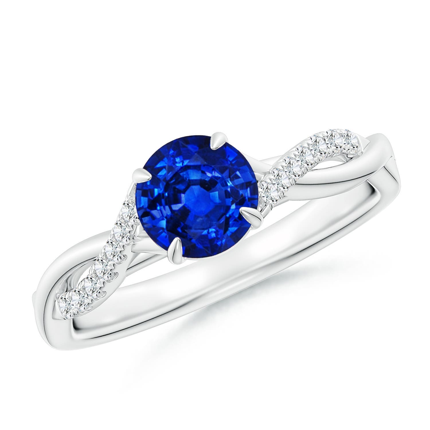 6mm Labgrown Lab-Grown Round Blue Sapphire Twisted Shank Engagement Ring in 18K White Gold