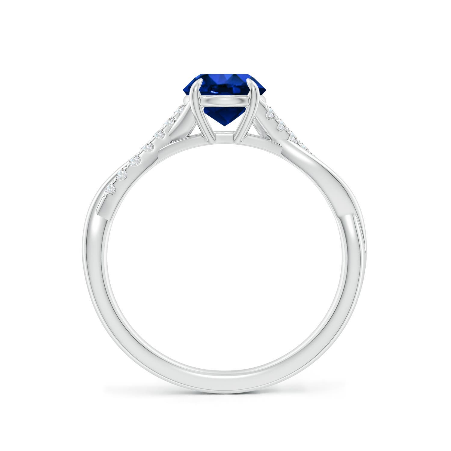 6mm Labgrown Lab-Grown Round Blue Sapphire Twisted Shank Engagement Ring in 18K White Gold