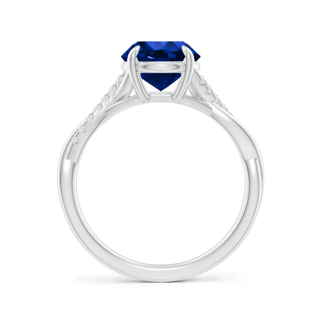 8mm Labgrown Lab-Grown Round Blue Sapphire Twisted Shank Engagement Ring in 18K White Gold - side 3