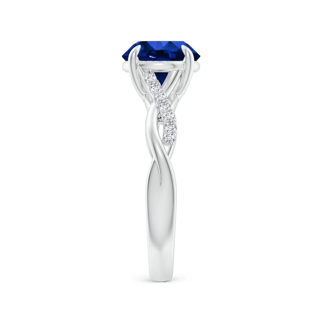 8mm Labgrown Lab-Grown Round Blue Sapphire Twisted Shank Engagement Ring in 18K White Gold - side 4
