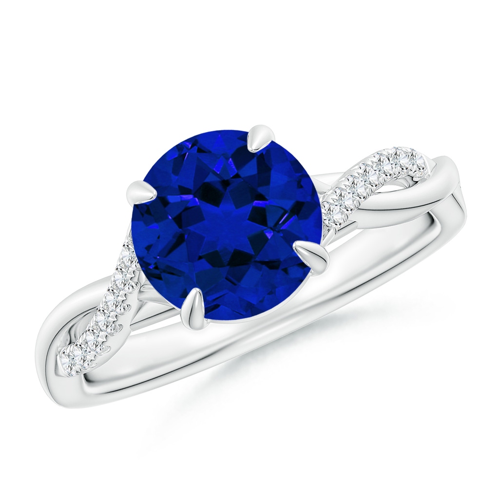 8mm Labgrown Lab-Grown Round Blue Sapphire Twisted Shank Engagement Ring in White Gold