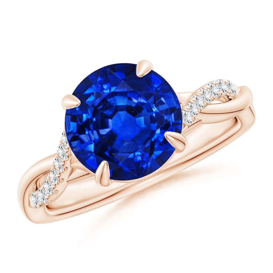 9mm Labgrown Lab-Grown Round Blue Sapphire Twisted Shank Engagement Ring in 18K Rose Gold 