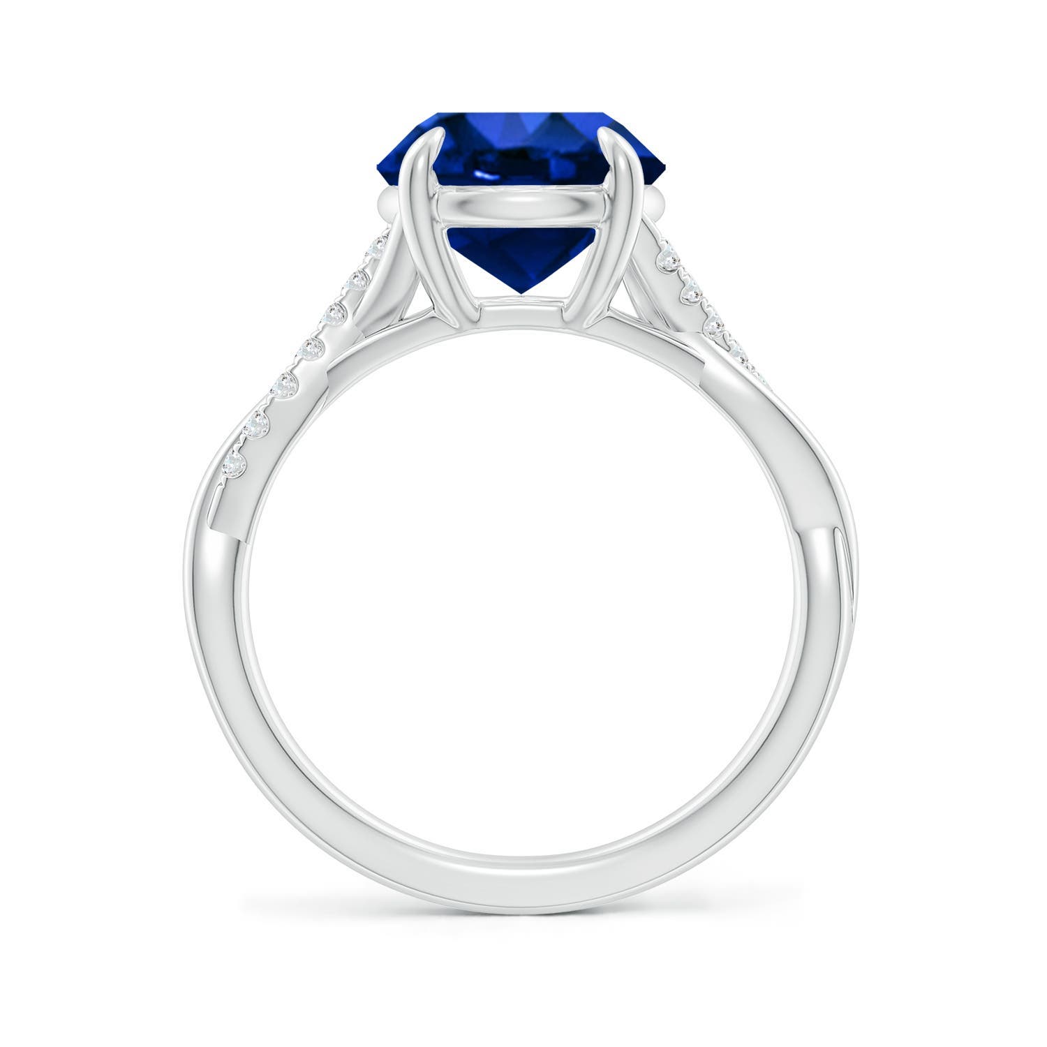 9mm Labgrown Lab-Grown Round Blue Sapphire Twisted Shank Engagement Ring in 18K White Gold
