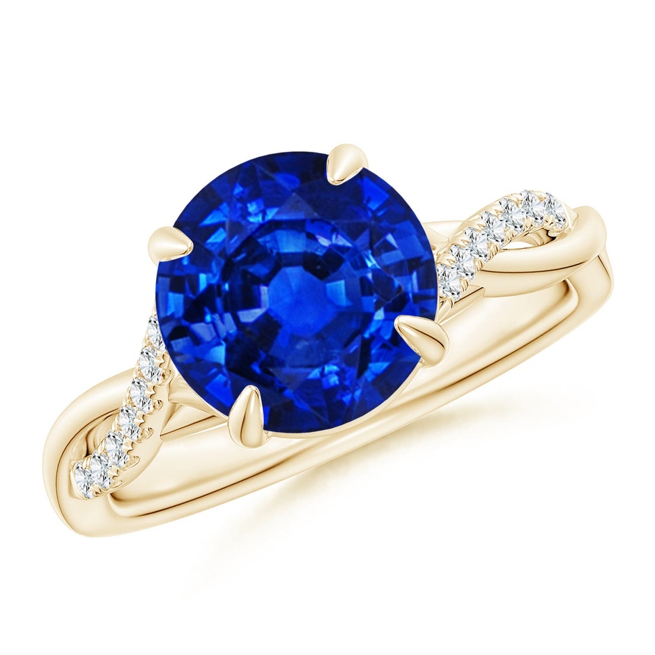 9mm Labgrown Lab-Grown Round Blue Sapphire Twisted Shank Engagement Ring in 18K Yellow Gold 