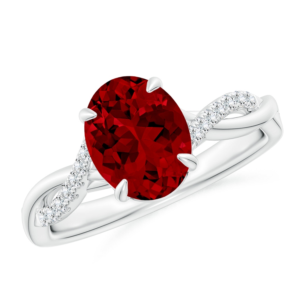 9x7mm Labgrown Lab-Grown Oval Ruby Twisted Shank Engagement Ring in White Gold