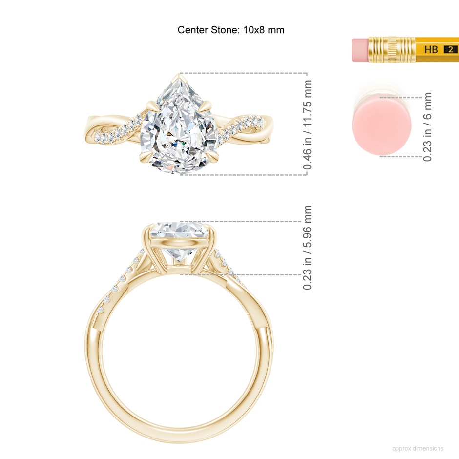 10x8mm FGVS Lab-Grown Pear-Shaped Diamond Twisted Shank Engagement Ring in Yellow Gold ruler
